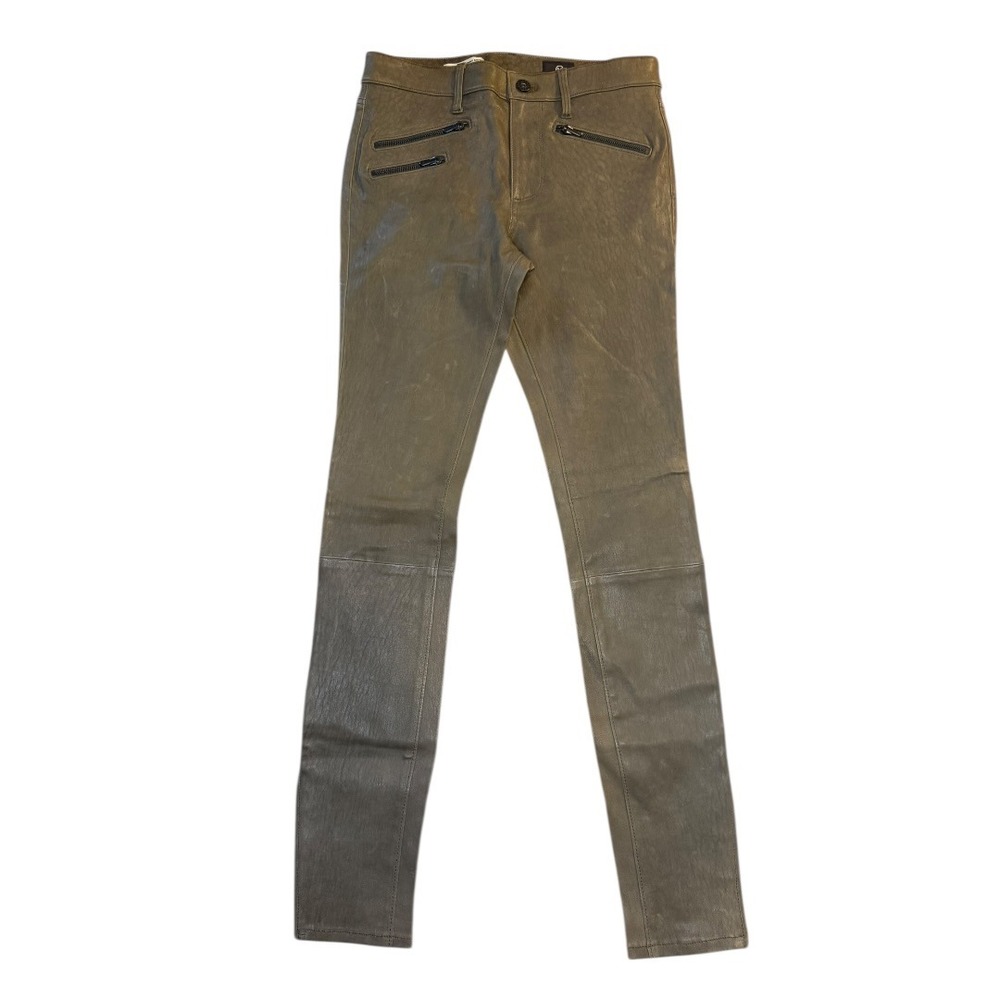 AG Adriano Goldschmied The Farrah Skinny Moto Coated High Rise Pants Olive 4 27